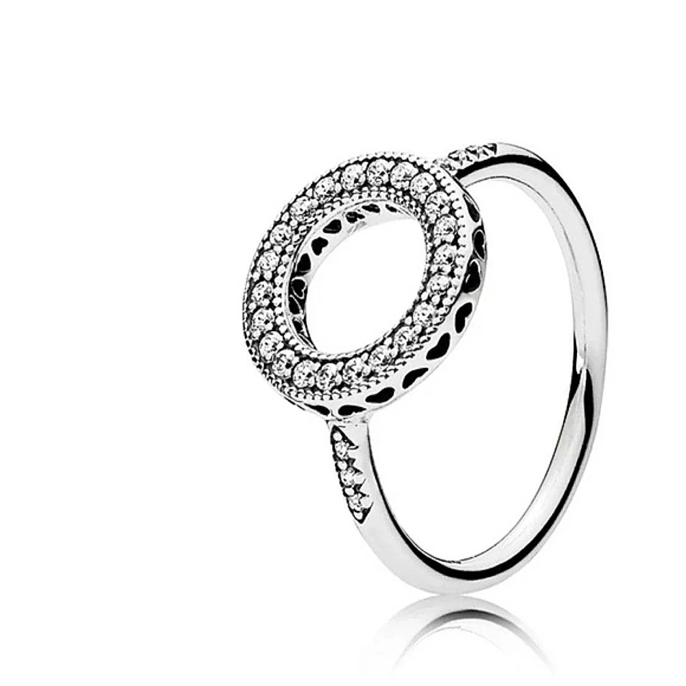 Circle Halo Heart‎ Pave Simulated Diamond 925 Sterling Silver Ring, Size 5